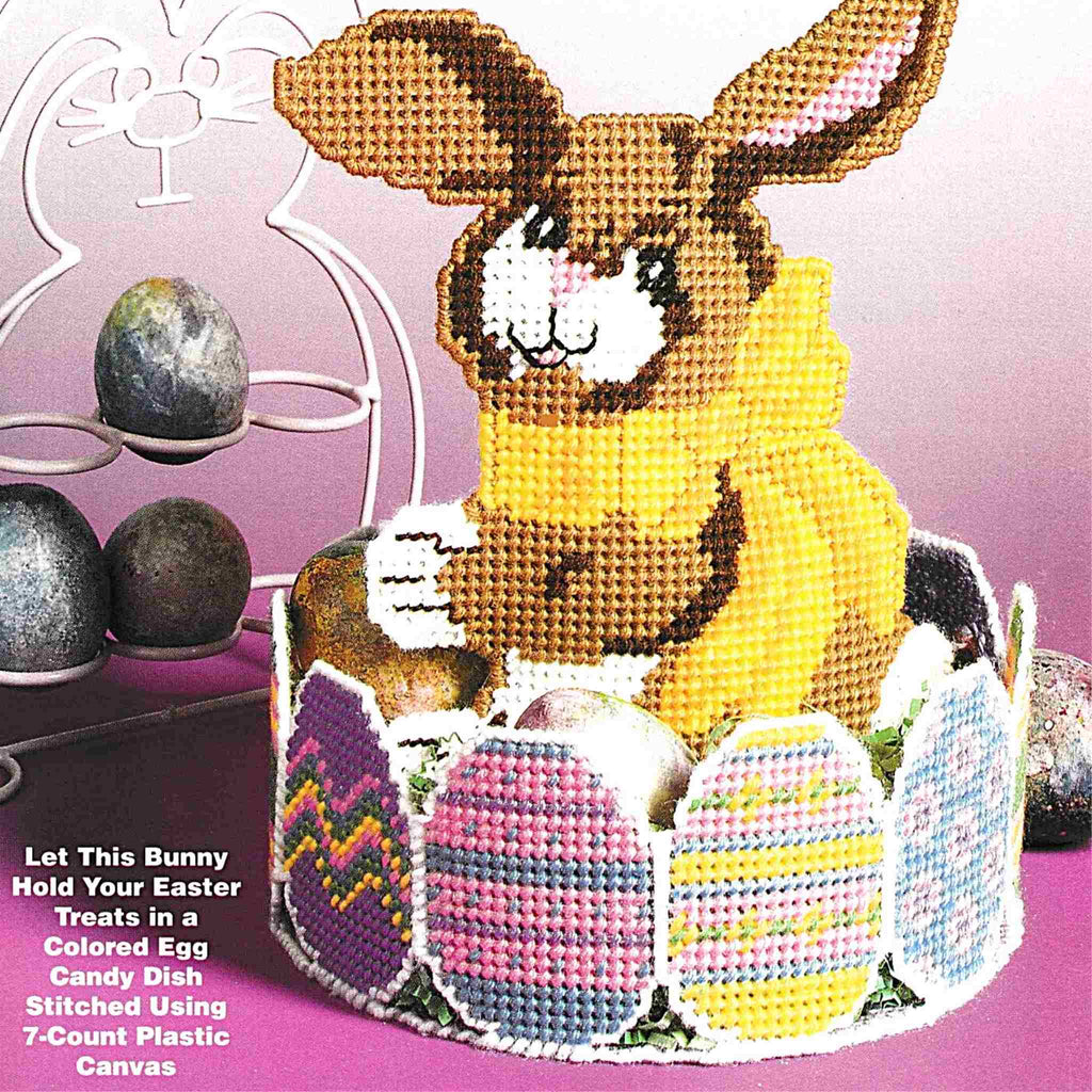 Bunny Candy Dish Easter Plastic Canvas Needlecraft Pattern