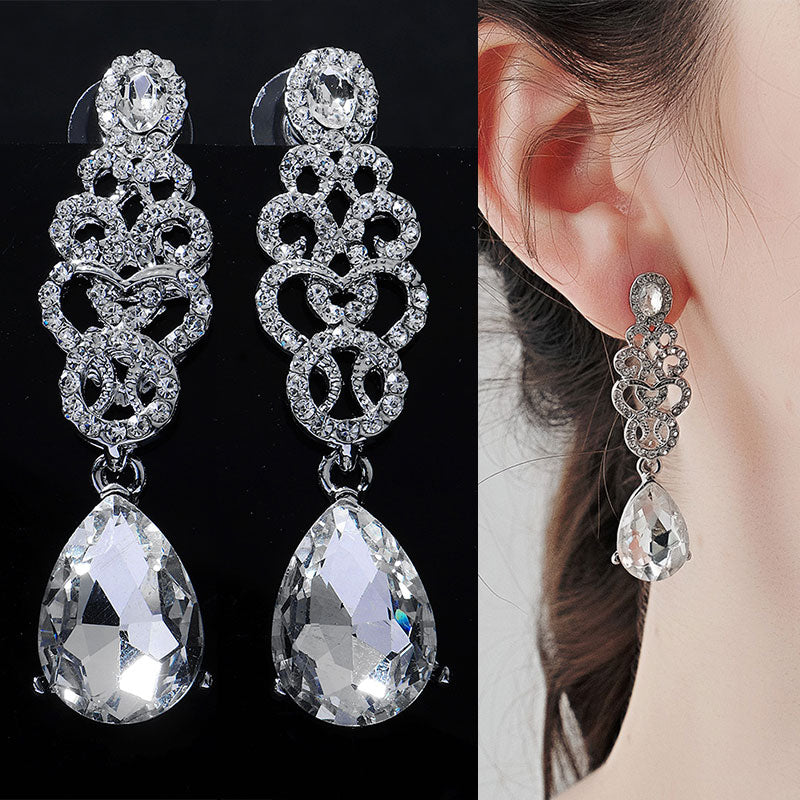 Fashion Crystal Dangle Earrings for Women Bride Wedding Jewelry Silver Color Luxury Long Water Drop Earring .