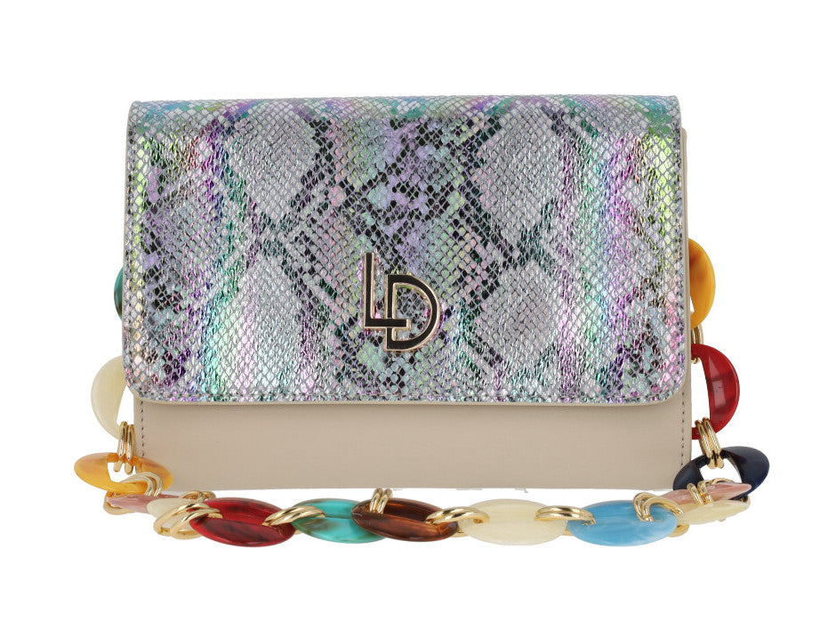 Bolsos Lodi con tapa print serpiente y cadena multicolor