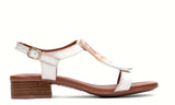 Low heel sandals with adornment in the shovel