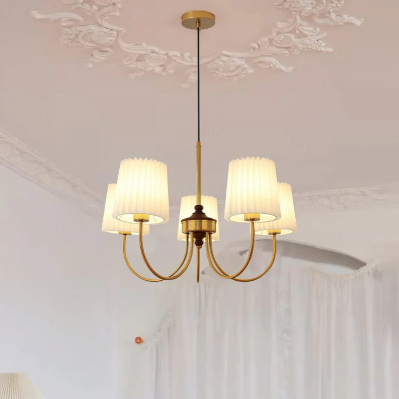 RORY chandelier with wood frame and fabric shades