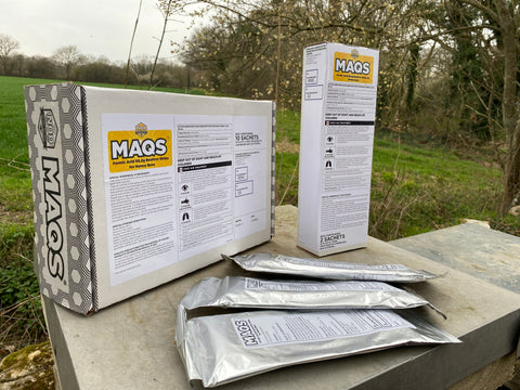 MAQs strips 10 dose and 2 dose on beehive