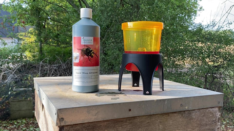 Wasp attractant and wasp trap on beehive