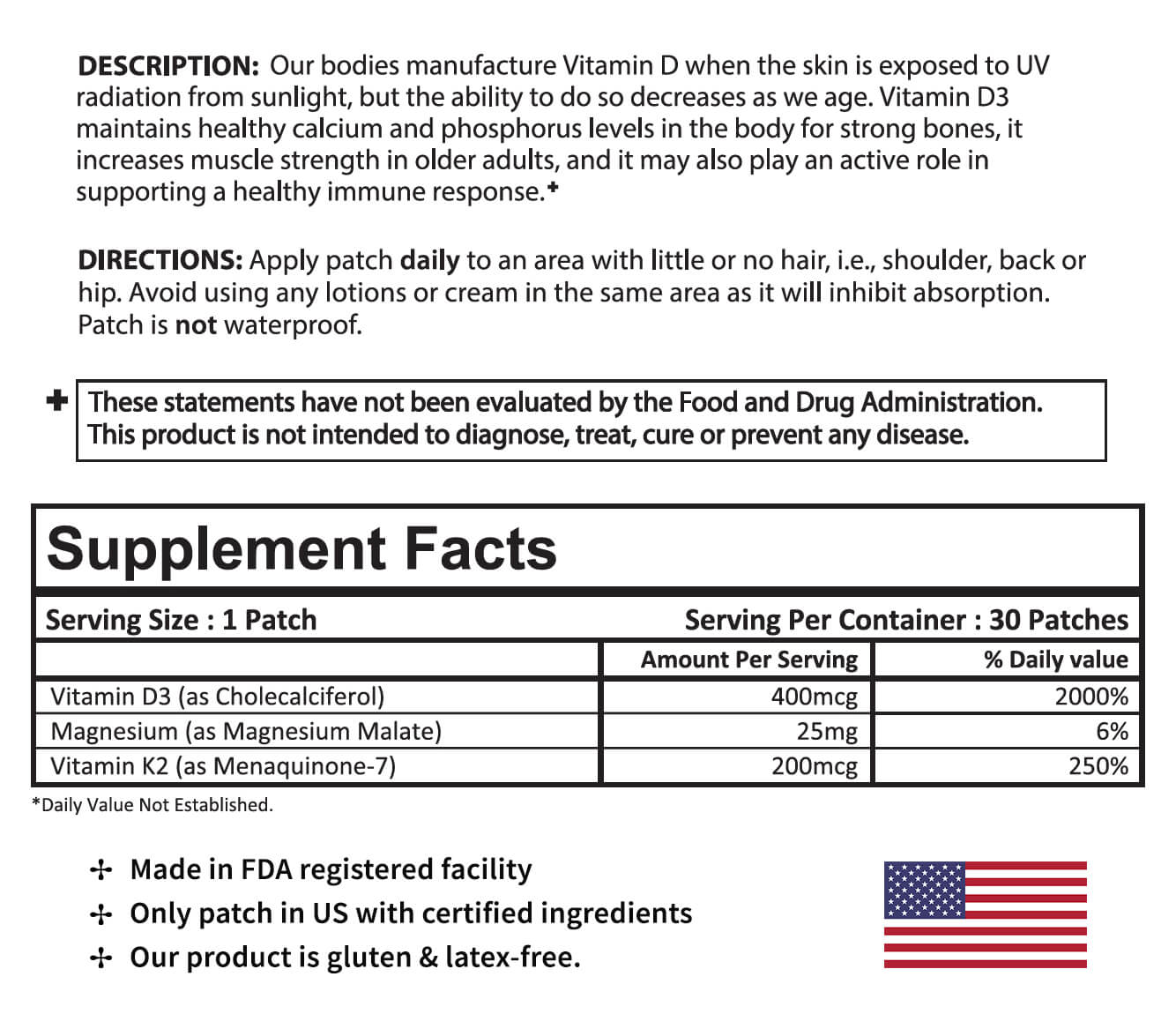 D3/K2 Patch Ingredients