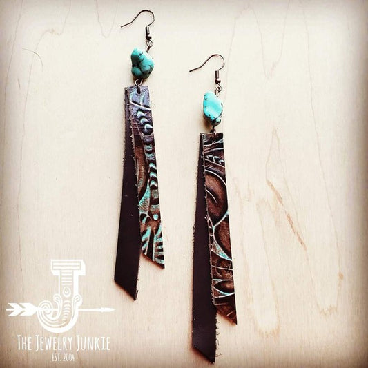 Leather Rectangle Earring in Turquoise Floral