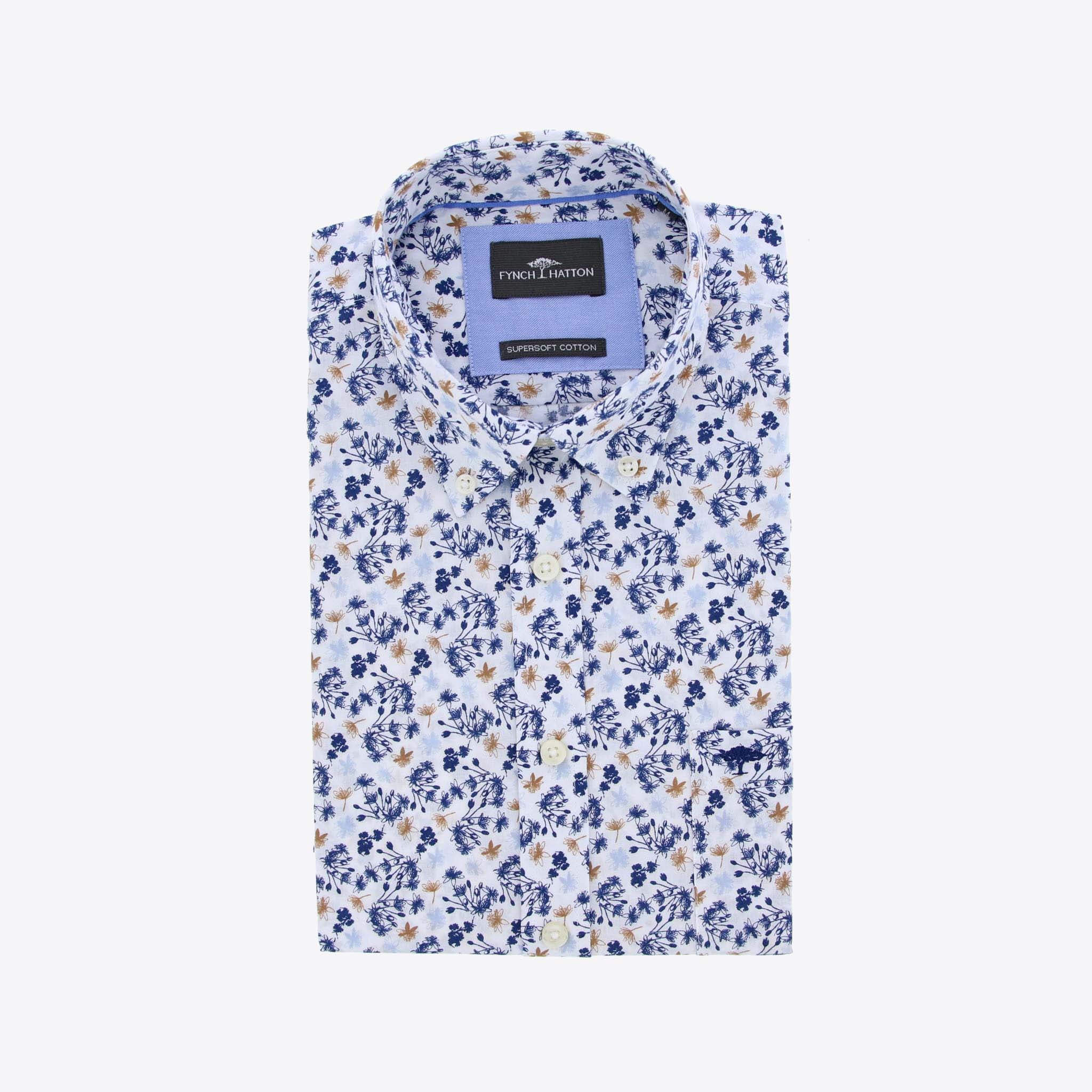 Fynch-hatton Hemd Blauw Print