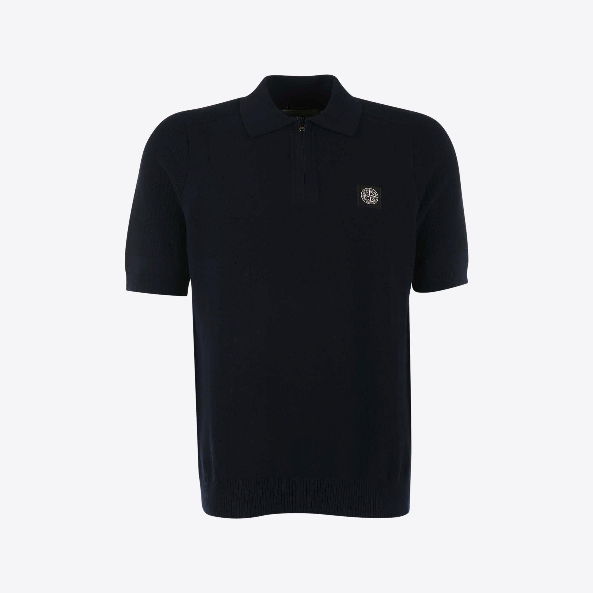 Stone Island Pull Polo Blauw Zip Korte Mouw