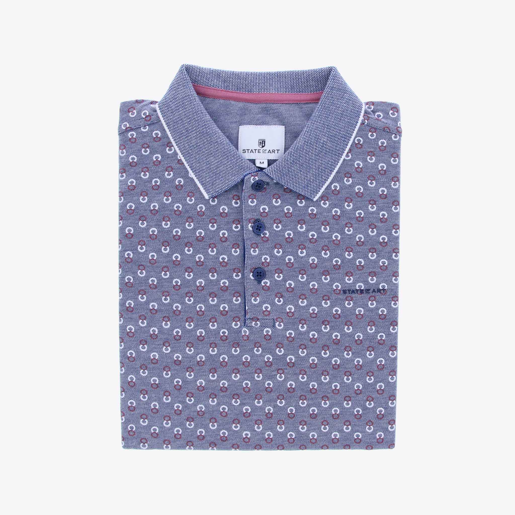 State Of Art Polo Blauw Print Allover