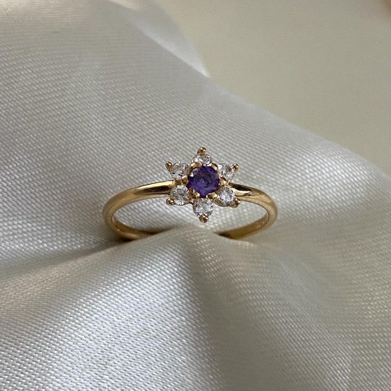 Anillo Flor 1.65gr-T 6 3/4 Circones Violeta Blancos Oro Amarillo –  Napoleone Joyas