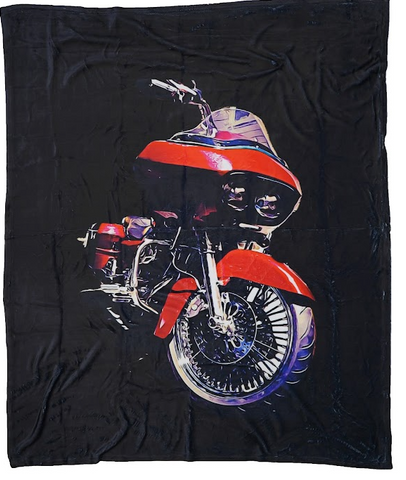 Custom Made Blanket with His Motorcycle