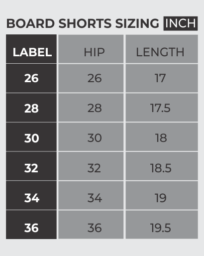 Dumbell Board Shorts Size Guide
