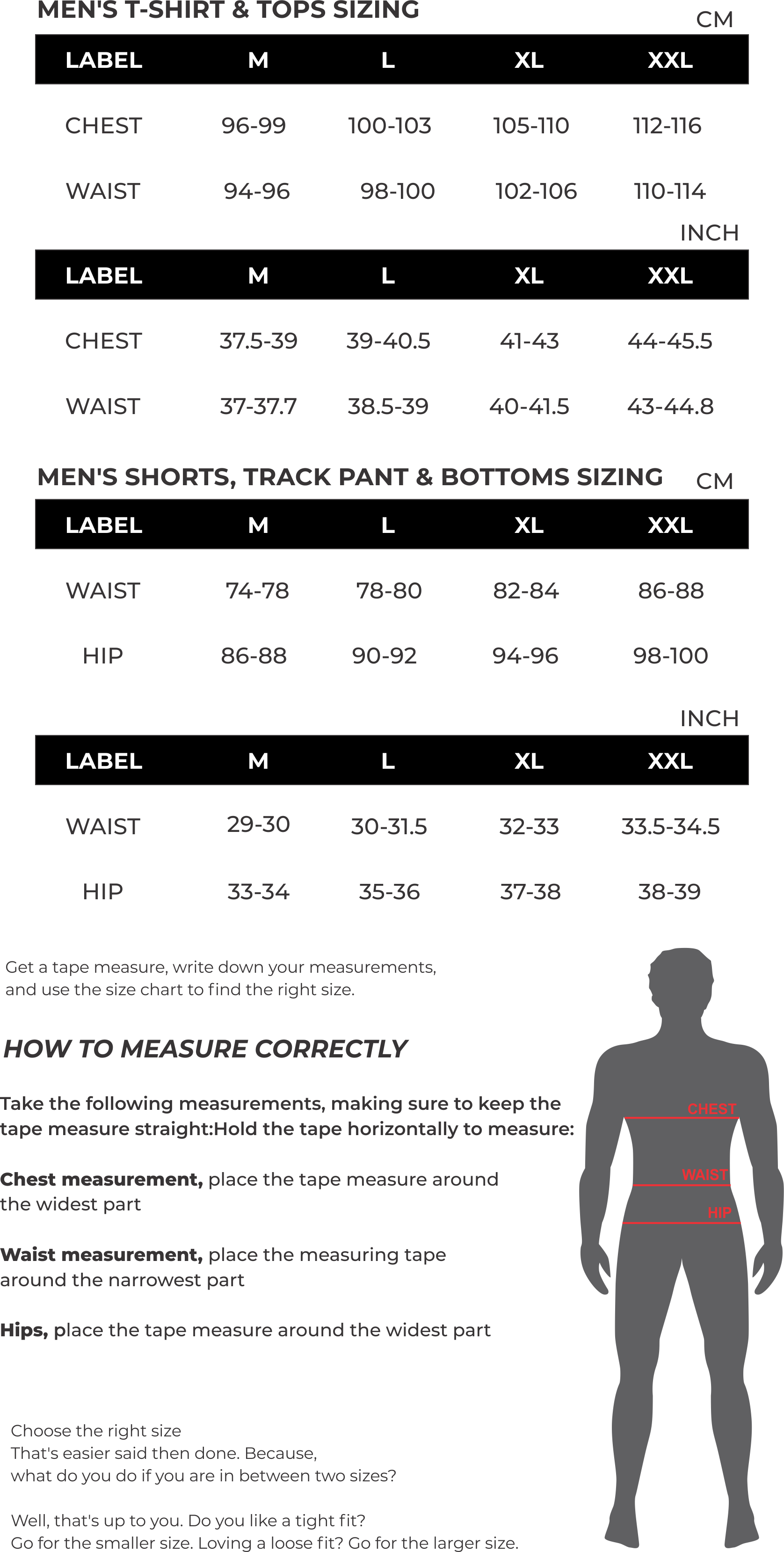 Size chart to help users to Identify there apparels Label