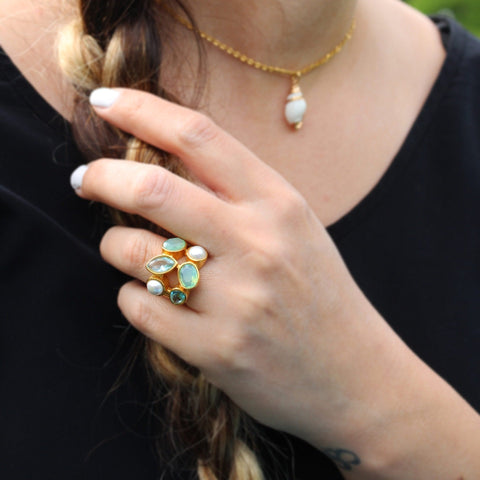 Colorful Pearl Gemstone Ring