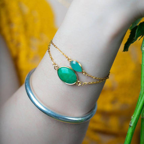 Green Chalcedony Gold Bracelet