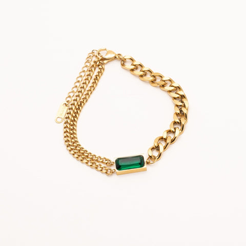 Green CZ Cuban Chain Bracelet