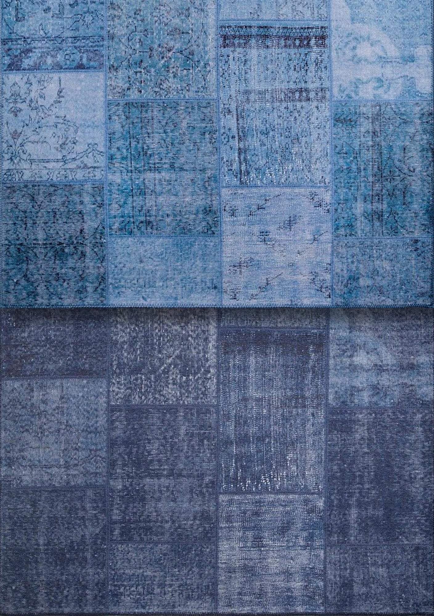Patcha Contemporary Patchwork Turkish Blue & Navy Blue Rug