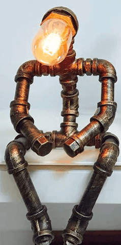 steampunk pipe robot lamp, side table lamp, desk lamp, bed lamp