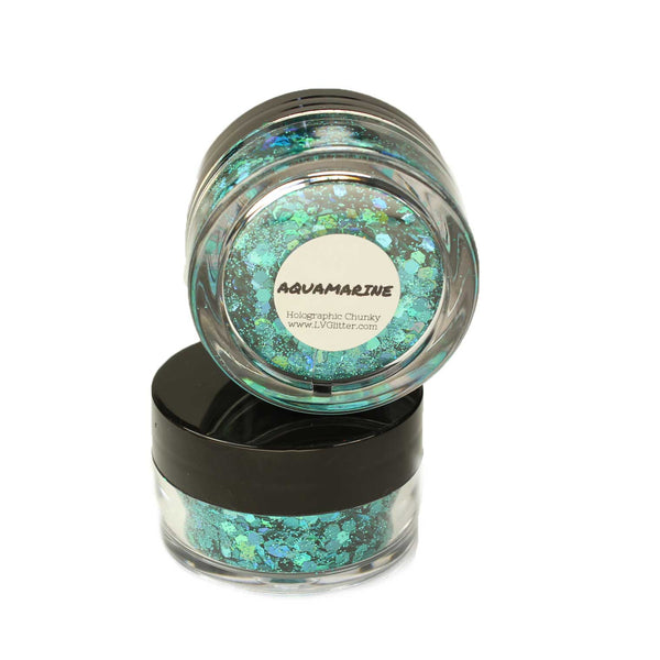 Chunky Mix Solvent Resistant Blinggasm Polyester Glitter 1.75 oz By Weight  #14 LB701 TURQUOISE HOLOGRAPHIC