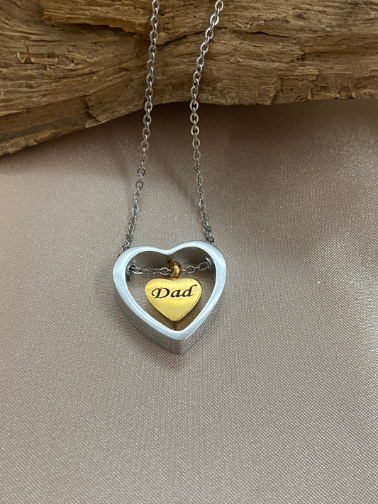 Small Silver Heart Cremation Urn Necklace Engraved with 'Dad' - Stainl –  Eternal Keepsake