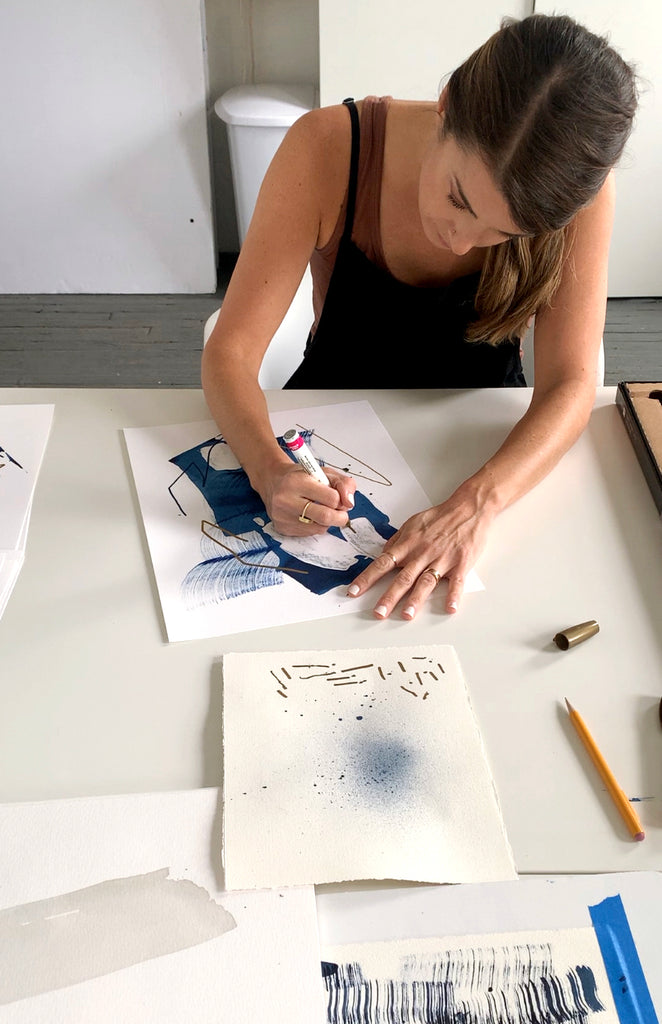 Kim Knoll working on Drifting art print