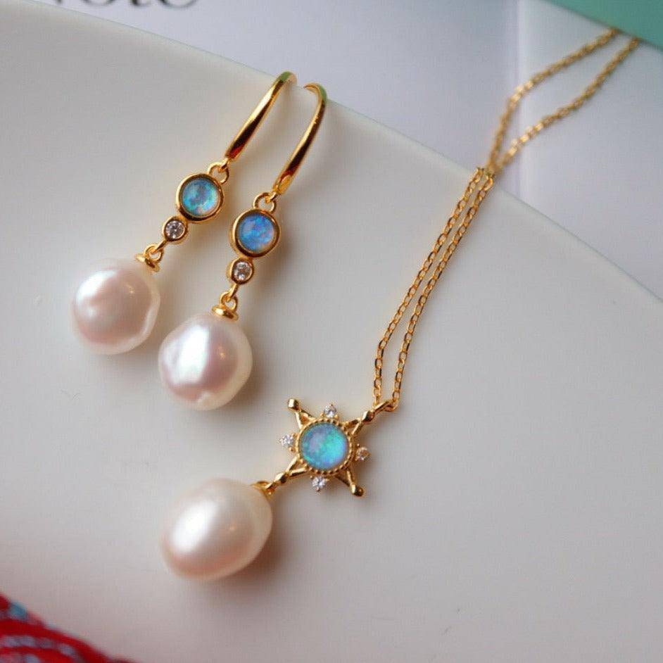 Image of Opal Pendant Freshwater Baroque Pearls Set