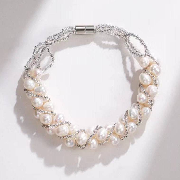 Image of White Freshwater Pearls Twist Braided Necklace & Bracelet (Purchase Individually)