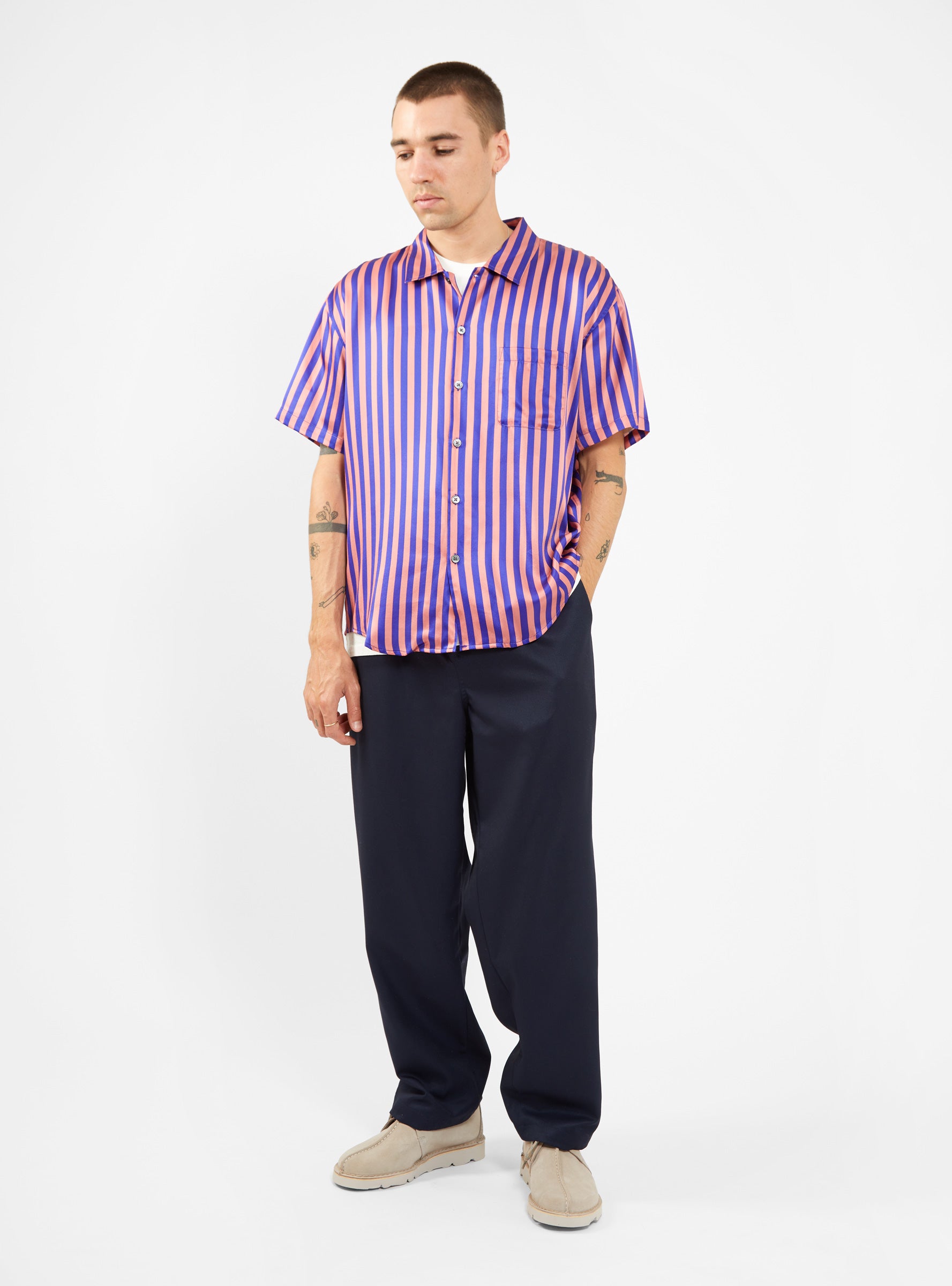 Striped Silk Shirt Blue & Pink by Stüssy | Couverture & The Garbstore