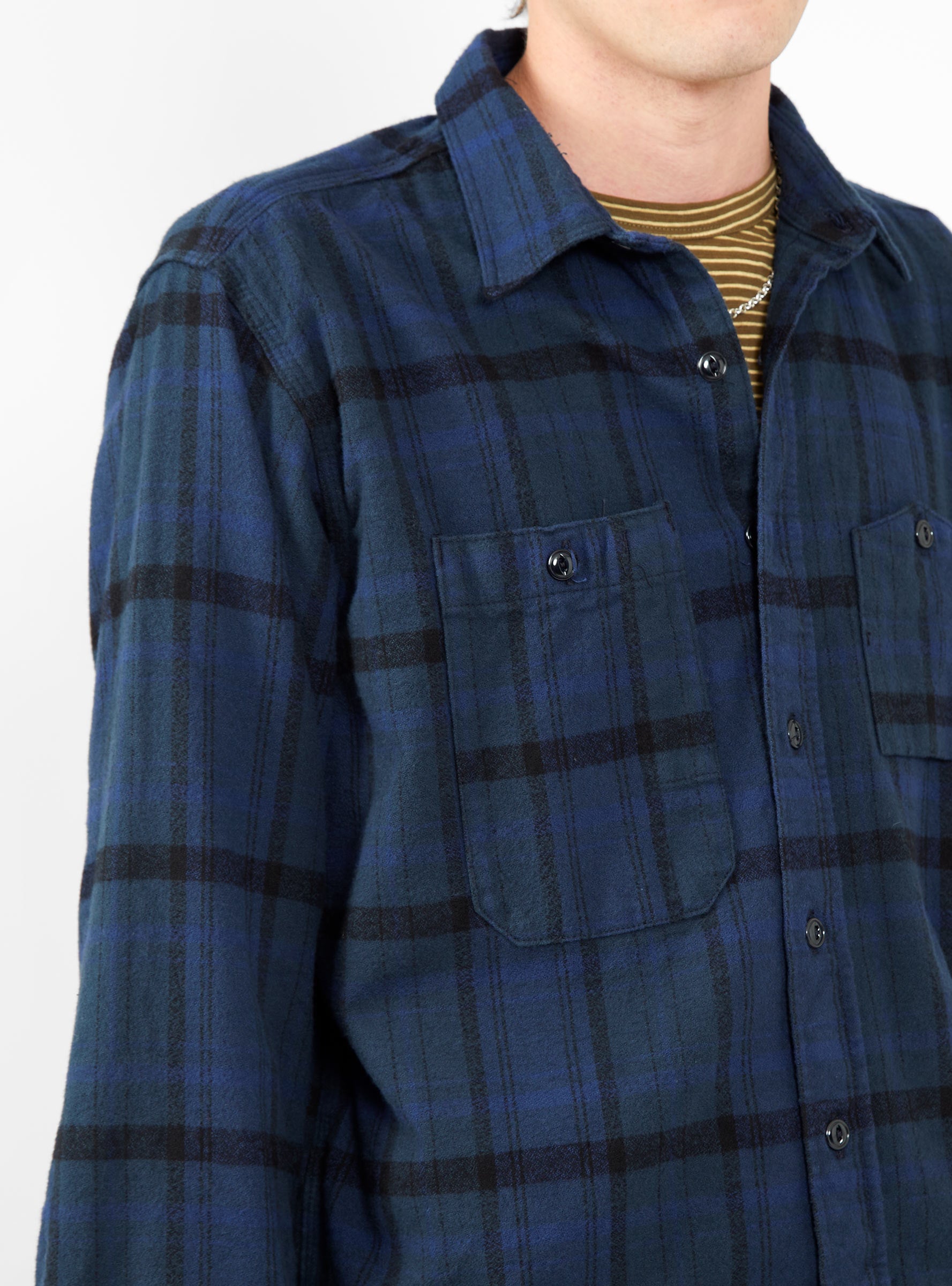 Cotton Flannel Work Shirt Navy & Black