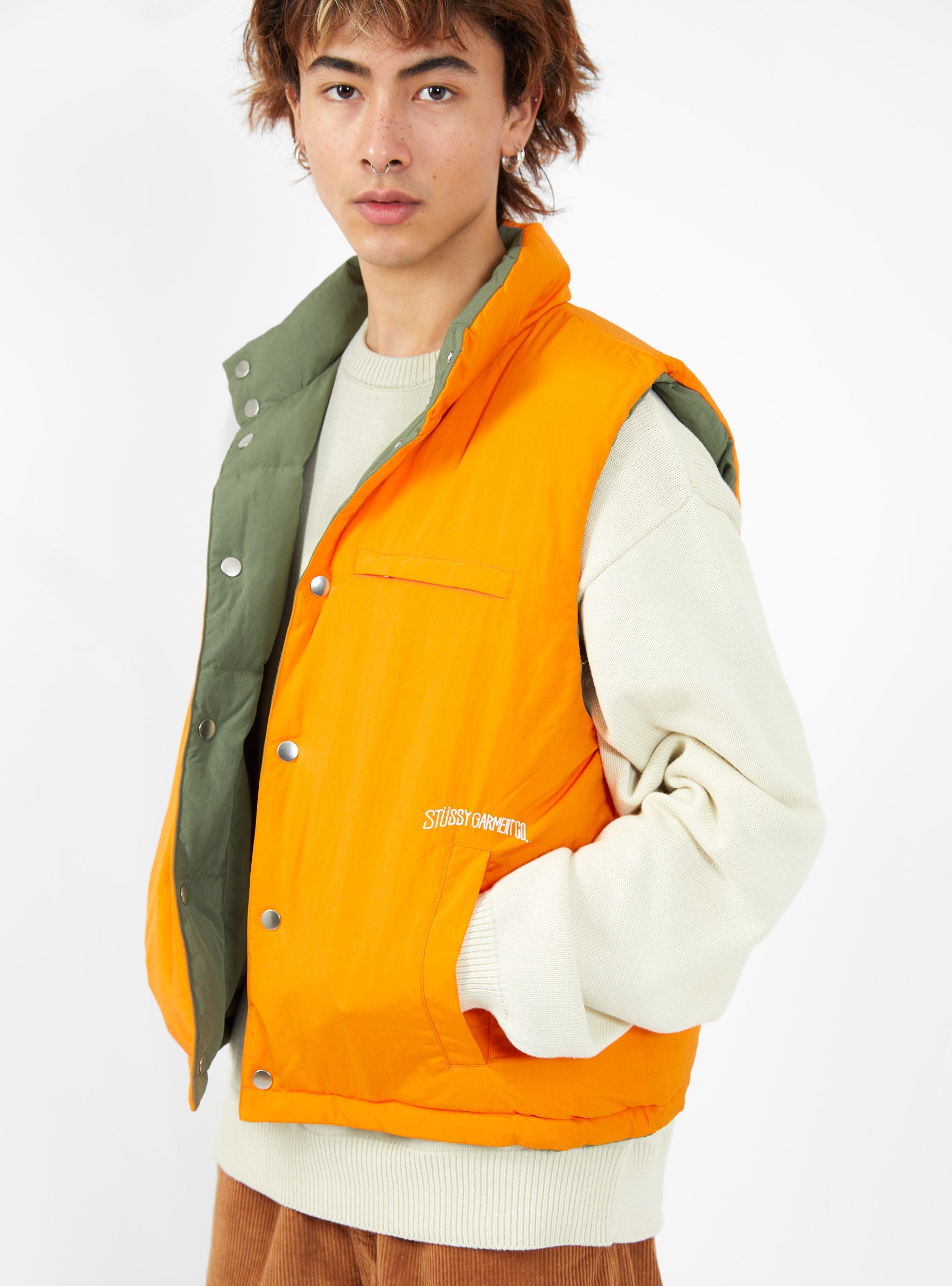 Workgear Reversible Down Vest Olive & Orange by Stüssy