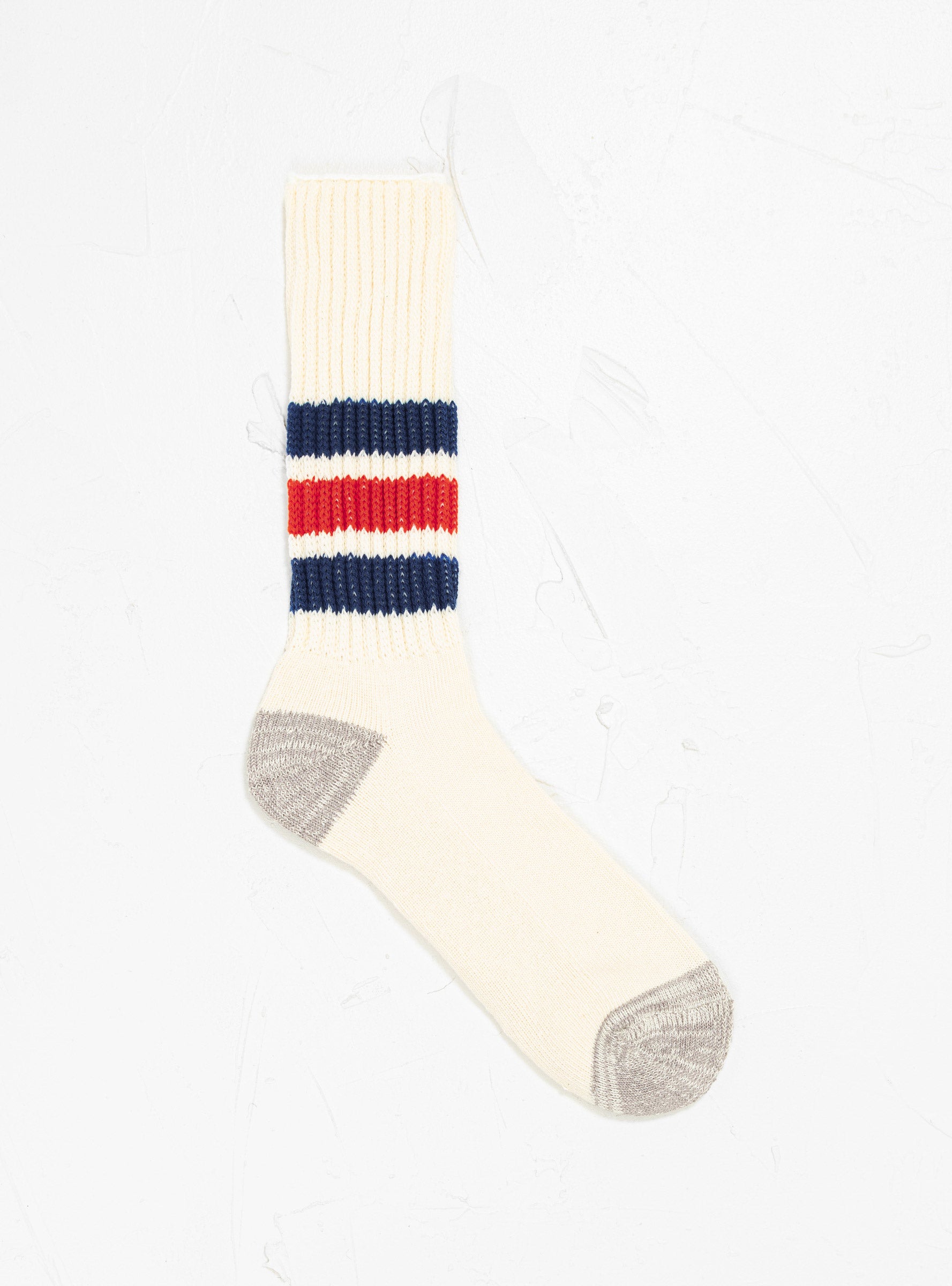 Coarse Ribbed Oldschool Socks Ecru, Navy & Red