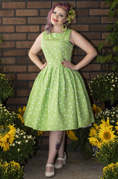 Annie Retro Polka Dot Dress in Pale Green by Dolly and Dotty