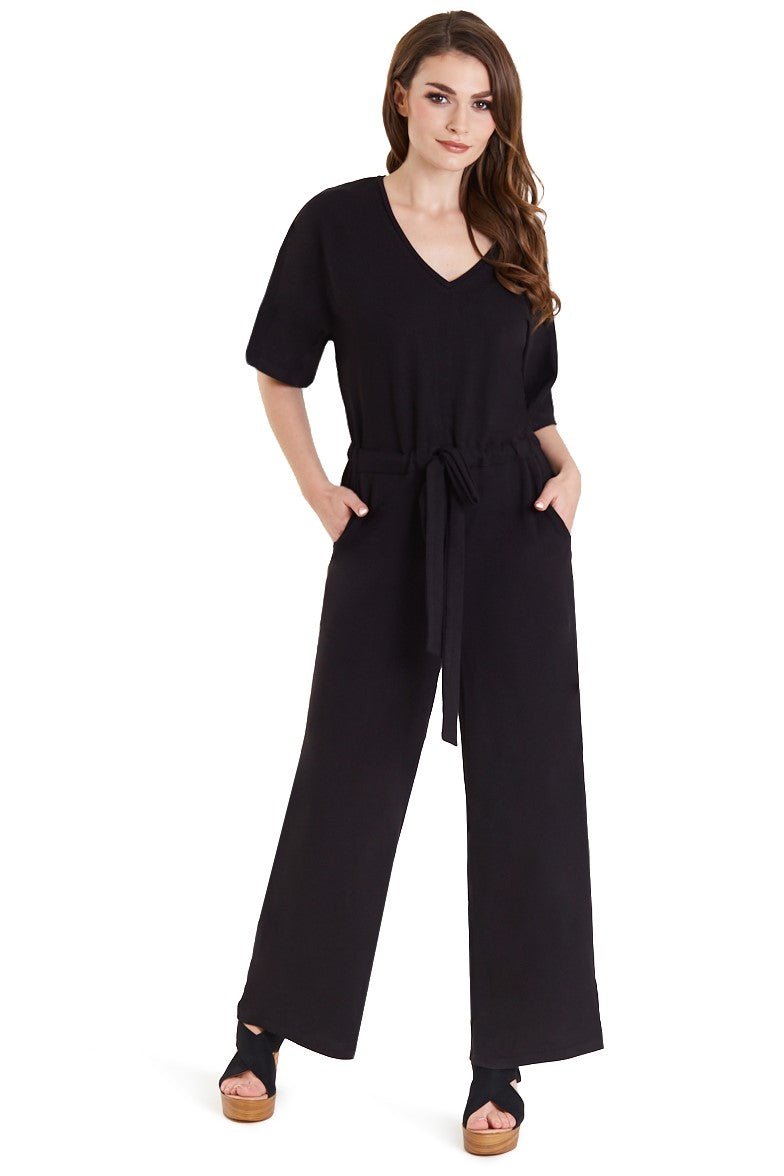 Charlotte Black Wide Leg Casual Jumpsuit - Dolly and Dotty