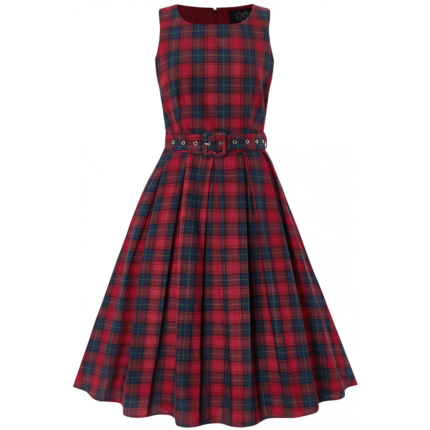 Retro Check Swing Dress in Red/Blue