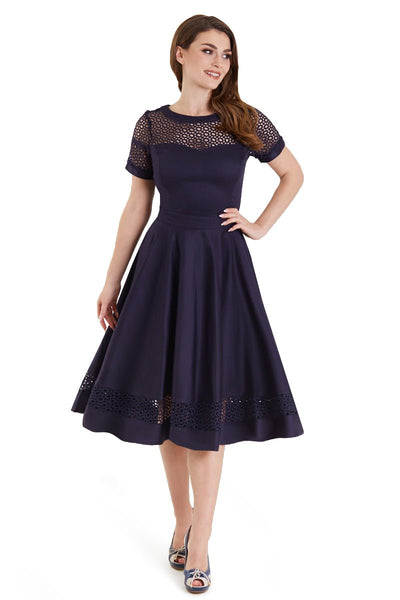 Tess Navy Blue Lace Sleeved Dress by Dolly and Dotty