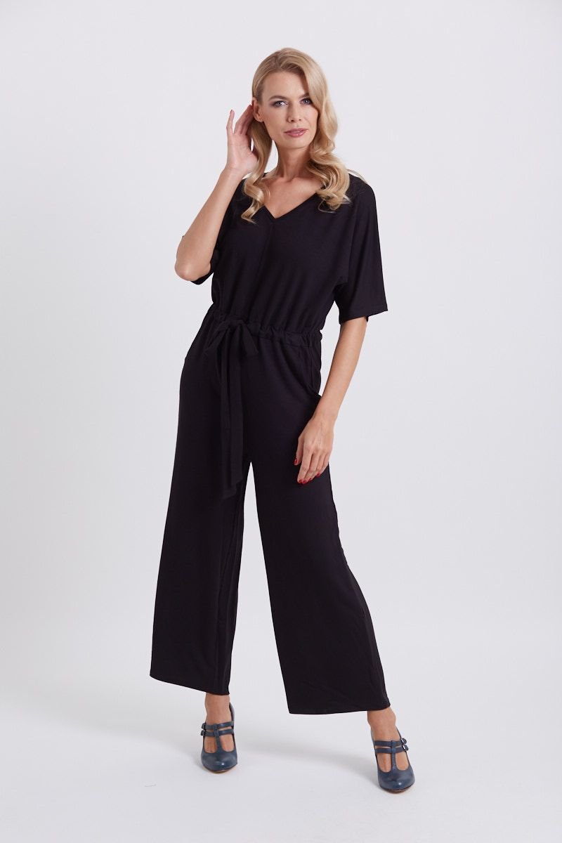Charlotte Black Wide Leg Casual Jumpsuit - Dolly and Dotty