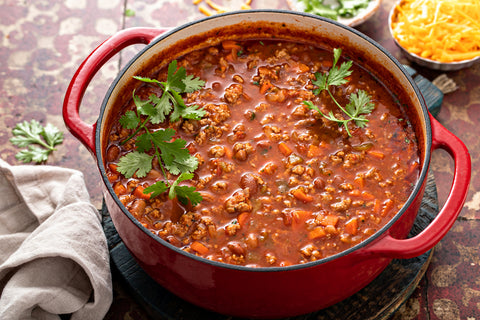 Sonny's Farm American Wagyu ground beef chili with grass-fed, pastured beef and pumpkins