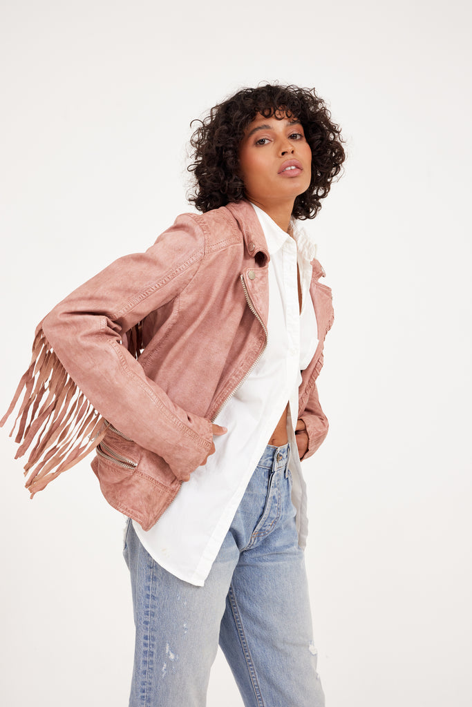 Jess RF Leather Jacket, Light mauritiusleather – Pink