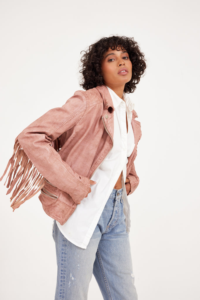 Jess RF Leather Jacket, Light Pink – mauritiusleather