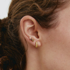 combination of earrings in the ear