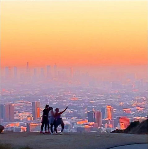 Hikers above downtown Los Angeles