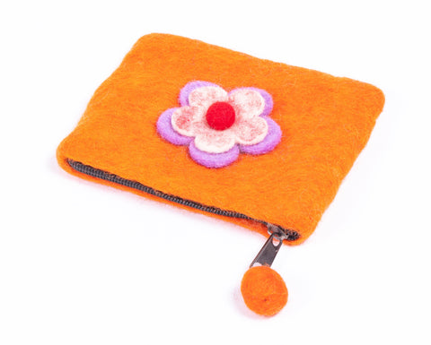 Orange colored felt purse