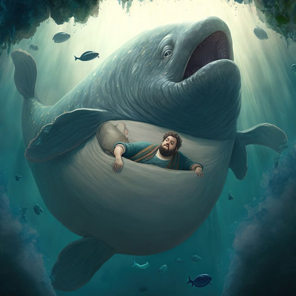 Jonah in the belly of a big fish