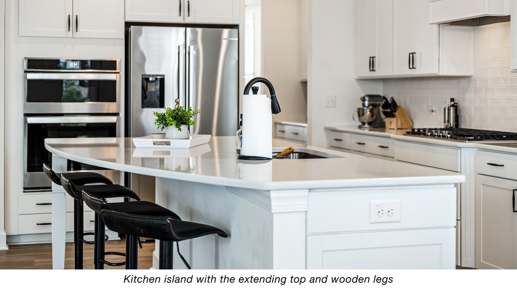 Kitchen island with the extending top and wooden legs