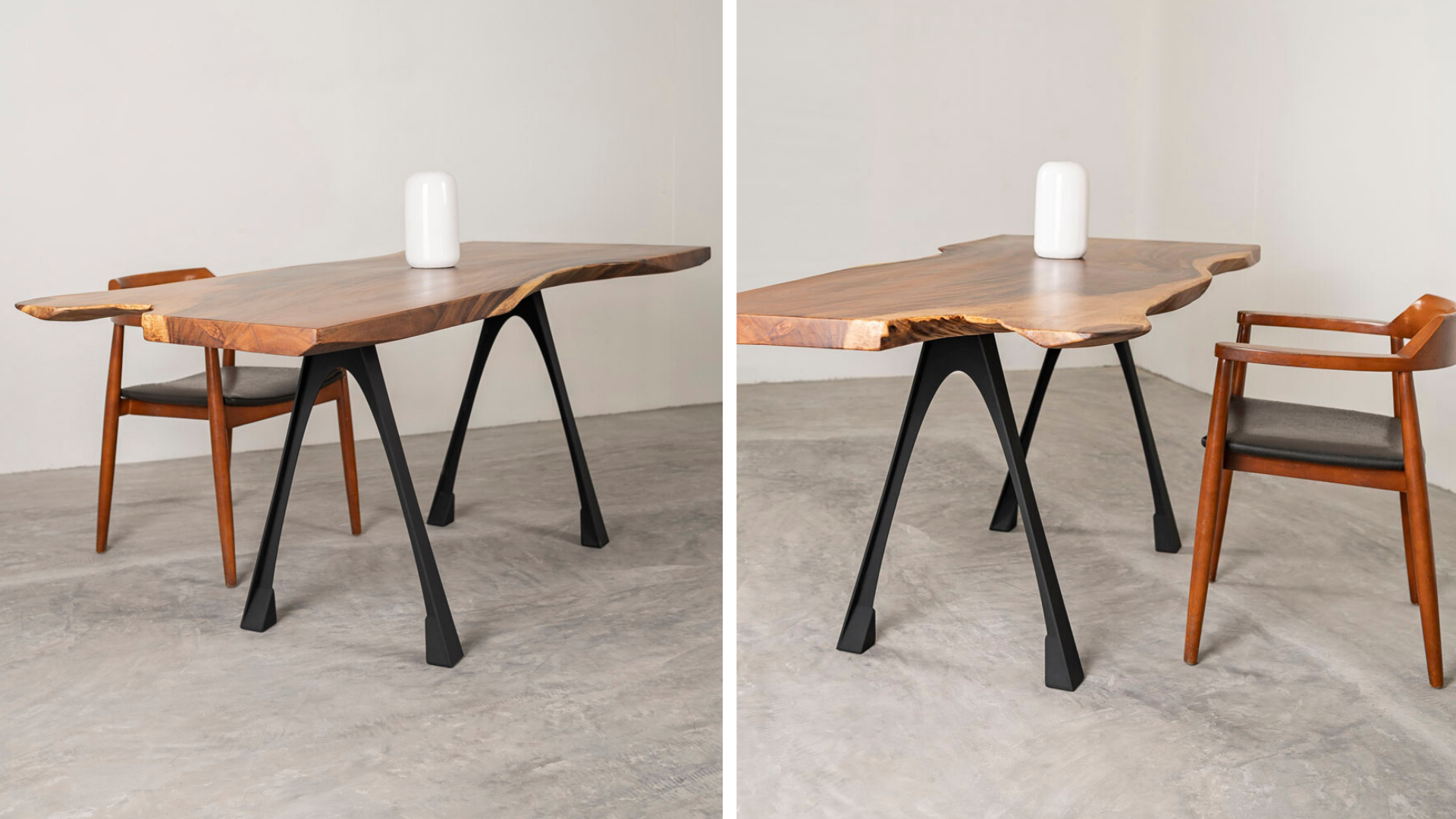 Arlo metal table legs have a rustic and organic design that resembles a tree branch.