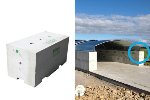 Interbloc 1200 Flat Top on the left. On the right, image shows a 1200 flat top block on a PKE Bin with a roof attached,