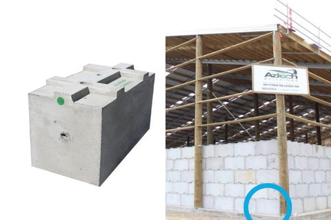 Interbloc 1200 Flat Bottom block on the block. On the right the 1200 flat bottom block at the base of a fertilizer bin for Ballance Agri-Nutrients