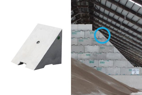 Interbloc Angle Block on the left. On the right is the angle block on bulk fertiliser bins for the Viterra project