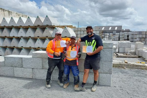 Dan, Tex, and Louesito from Ground and Pound with their certificates after completing their Stonebloc Accredited Contractor's training. 