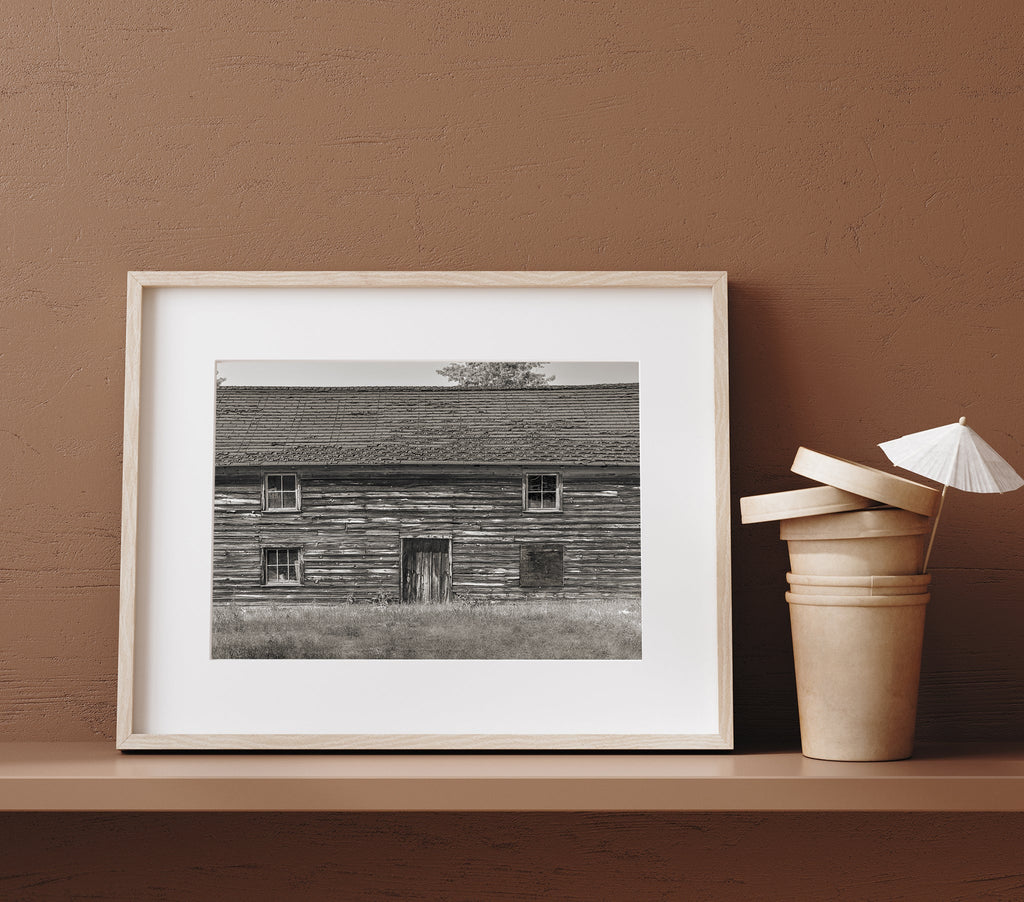 Ancient Barn in Ontario wall art in picture frame on self