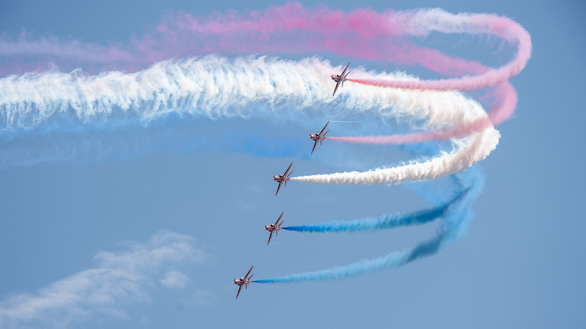 Famous Red Arrows RAF formation team performing their display